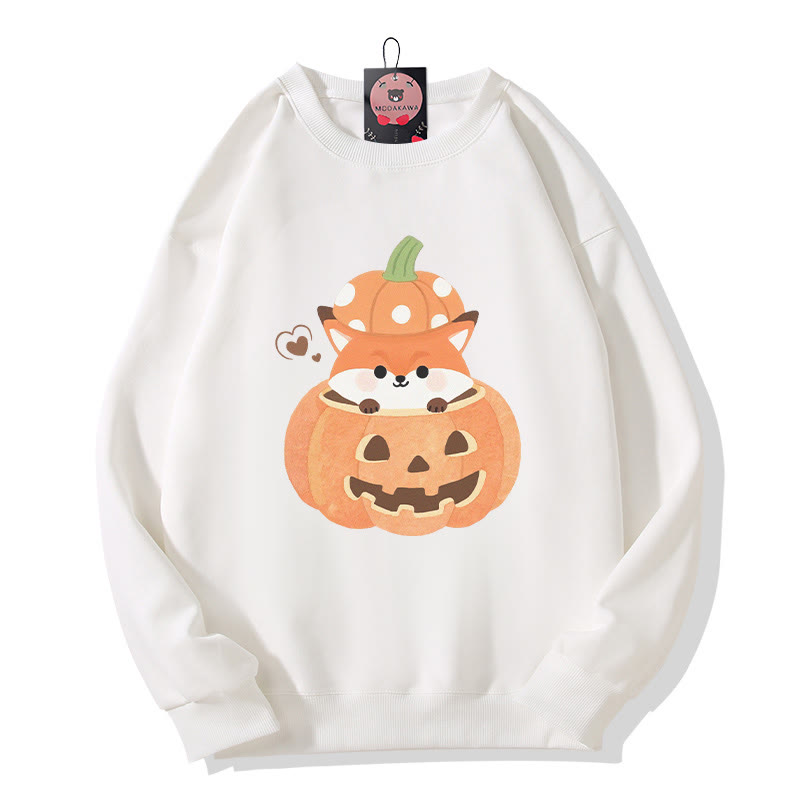 Fuchs sitzt in Kürbis Halloween-Grafik Rundhals-Sweatshirt - White - 5XL - image 4