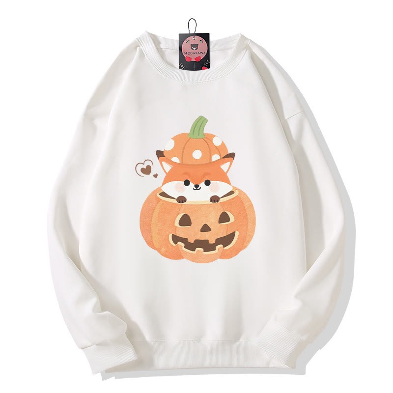 Fuchs sitzt in Kürbis Halloween-Grafik Rundhals-Sweatshirt - White - 5XL - image 4