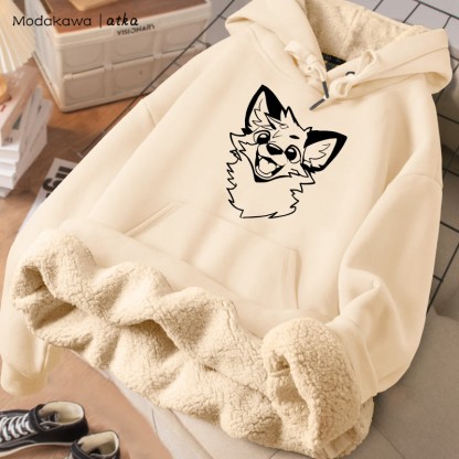 MODAKAWA X atka Winterhoodie mit verspieltem Fuchsmotiv, dick gefüttert mit Fleece - Apricot - 2XL - image 4