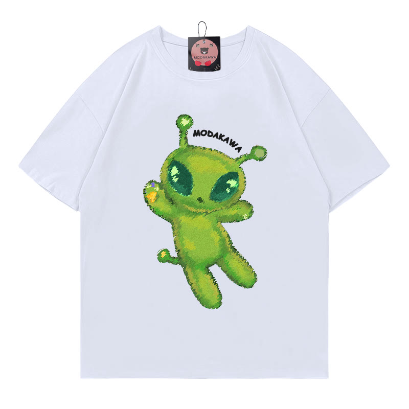 Modakawa T-Shirt mit Alien-Buchstabenprint, 100 % Baumwolle - White - 5XL - image 3