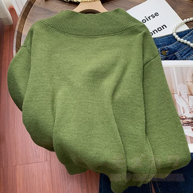 Zweiteiliges Set: Farben -Strickpullover mit V-Ausschnitt und A-Linien-Rock - image 7