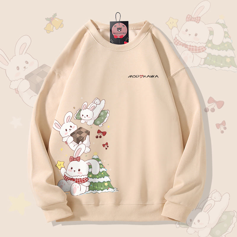 MODAKAWA Unisex-Sweatshirt mit verspieltem Hasenmotiv - Apricot - 5XL - image 2