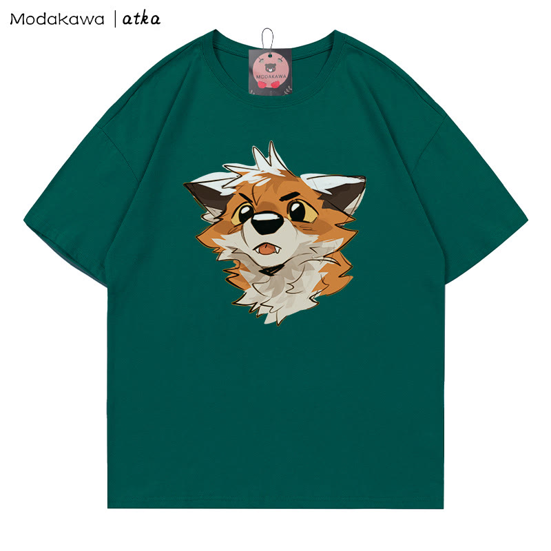MODAKAWA X atka Surprised Fox Grafik-T-Shirt - Olive Green - 5XL - image 4