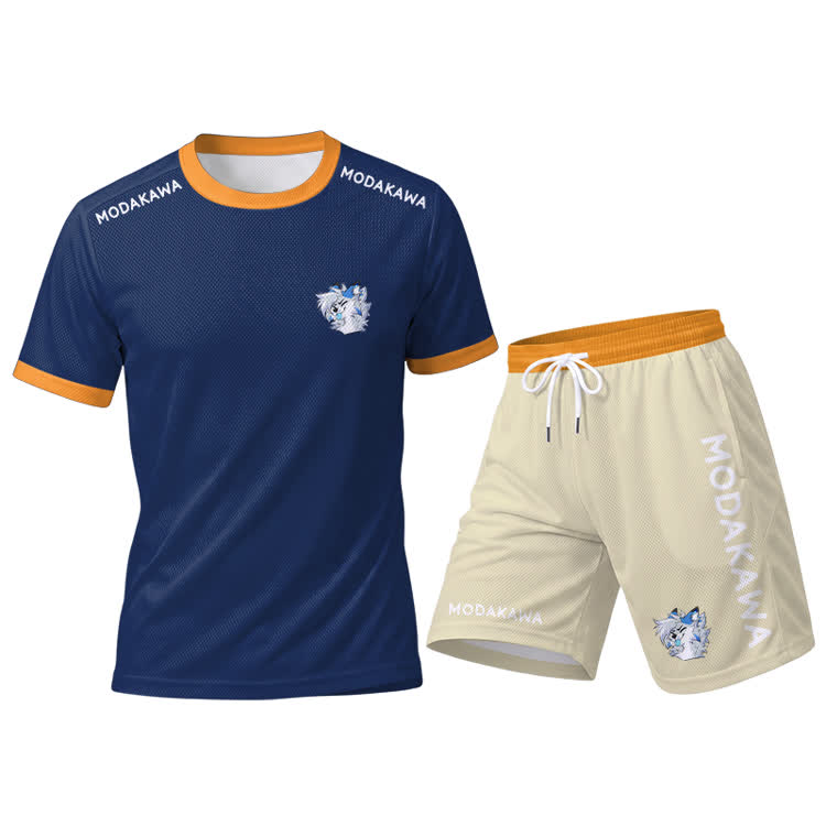 MODAKAWA X Space Wink Barker Graphic Herren-Sport-T-Shirt, Shorts mit Kordelzug und passendem Outfit - Blue Set【Blue Top+Beige Shorts】 - 5XL - image 15