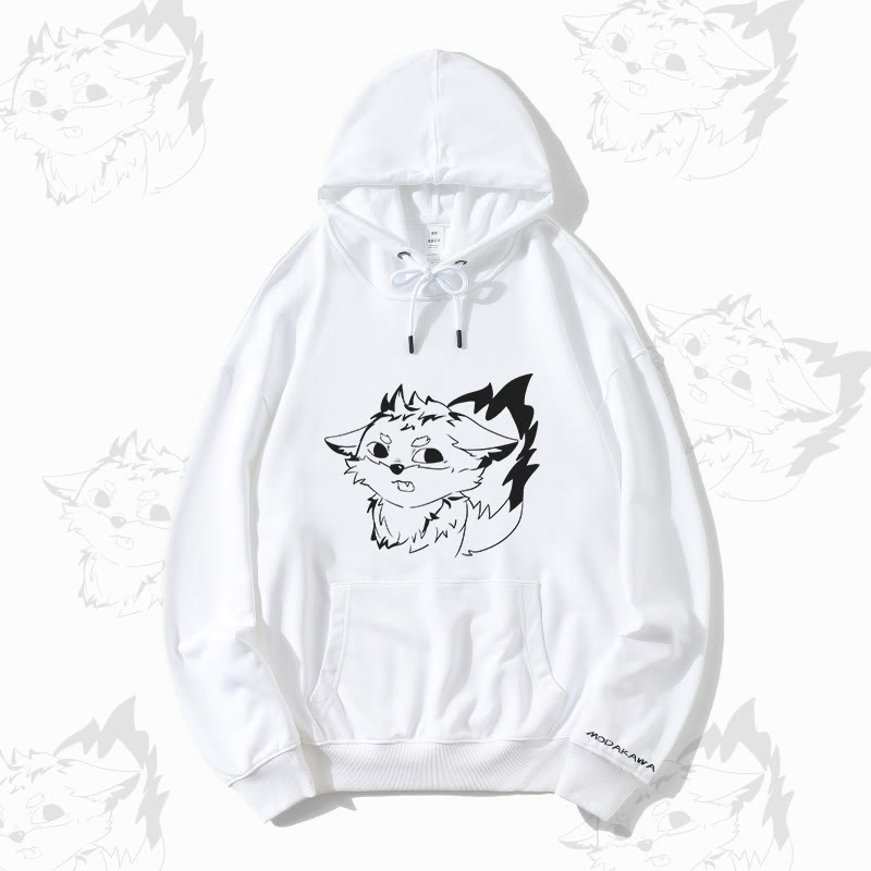 MODAKAWA Gray Fox Graphic Streetwear Pullover Hoodie - White - 5XL - image 4