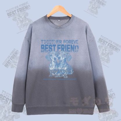 MODAKAWA BEST FRIEND Welpen-Grafik Vintage Washed Gradient Unisex Sweatshirt - Grau - 2XL - image 3