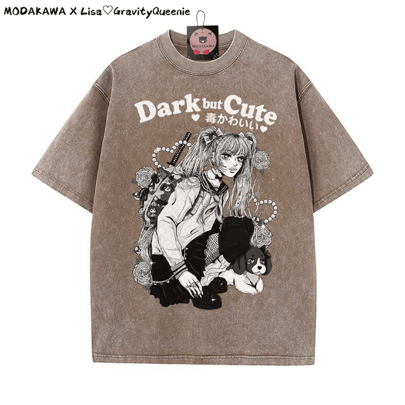 DARK BUT CUTE Mädchen Grafik Unisex Vintage Washed T-Shirt - Braun - 5XL - image 4