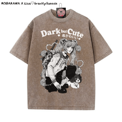 DARK BUT CUTE Mädchen Grafik Unisex Vintage Washed T-Shirt - Braun - 5XL - image 4