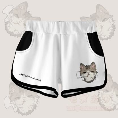 MODAKAWA Shorts mit Farbverlauf und rauchender Katze Grafik - Weiß - 5XL - image 4