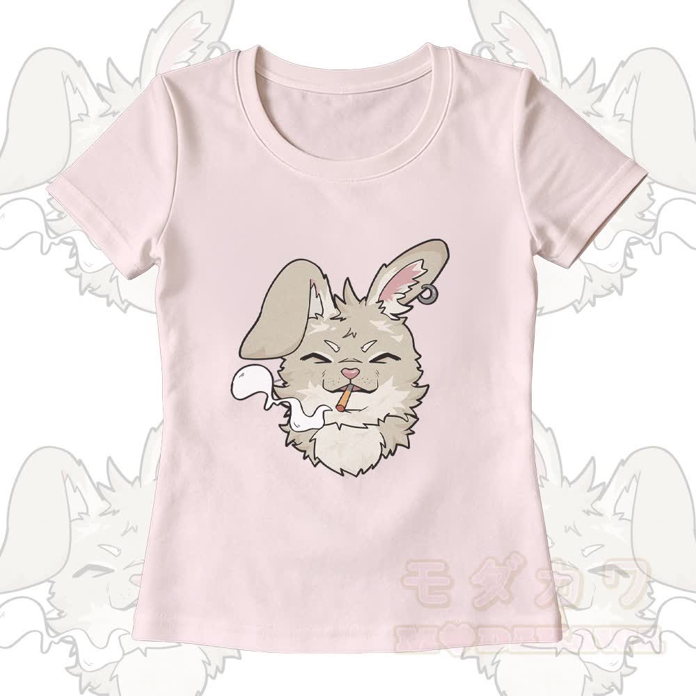 Smoking Bunny Grafik-T-Shirt mit U-Ausschnitt und dazu passende Hose mit weitem Bein - Hellrosa T-Shirt - XL - image 4