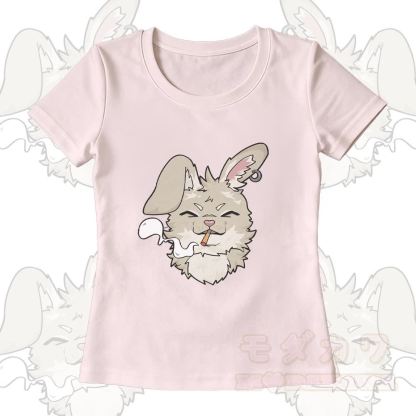 Smoking Bunny Grafik-T-Shirt mit U-Ausschnitt und dazu passende Hose mit weitem Bein - Hellrosa T-Shirt - XL - image 4
