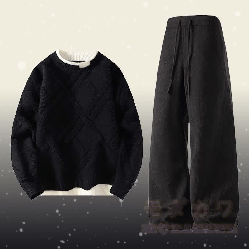 Zweiteiliger Pullover in Strickoptik mit Lagenlook und Cordhose - Satz D - 4XL - image 4