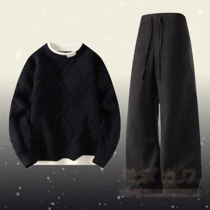Zweiteiliger Pullover in Strickoptik mit Lagenlook und Cordhose - Satz D - 4XL - image 4