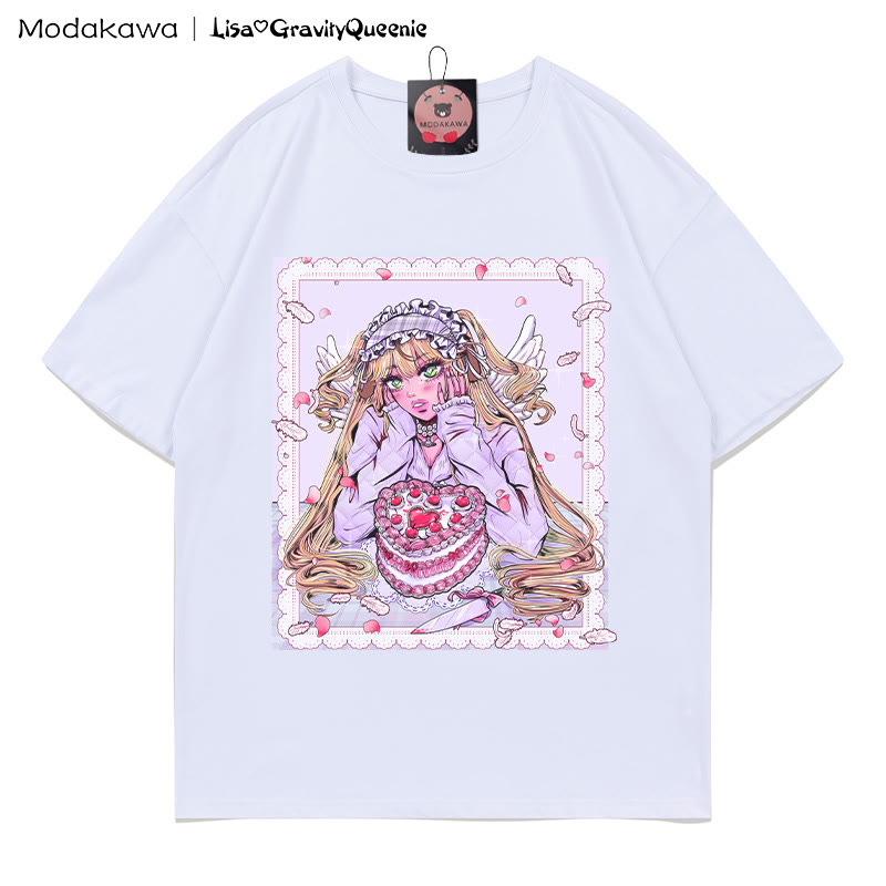 T-Shirt mit Herzkuchen-Engel-Grafik - White - 5XL - image 4