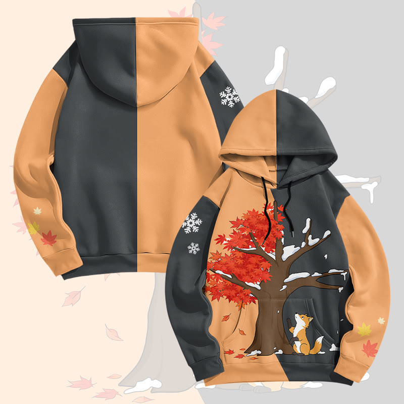 MODAKAWA Pullover-Hoodie mit Fuchs-unter-dem-Ahornbaum-Grafikprint - Orange&Grey - 8XL - image 2