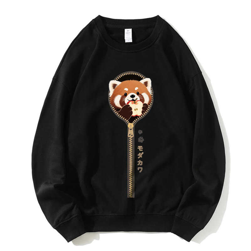 Roter Panda, der aus dem Sweatshirt mit Reißverschluss und rundem Kragen guckt - Schwarz - 5XL - image 4