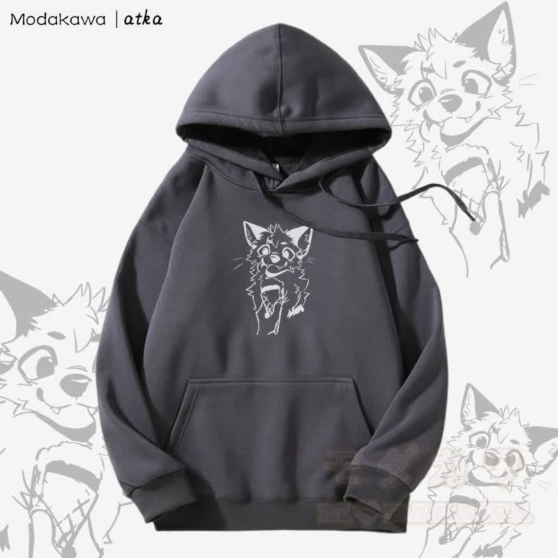 Kapuzenpullover mit Fleecefutter und Fuchs-Eiscreme-Grafik - Dunkelgrau - 5XL - image 6