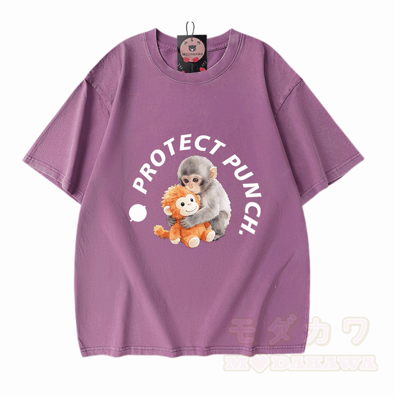 PROTECT PUNCH Umarmungsaffen-Grafik Modakawa Unisex Vintage Washed T-Shirt - Lila - 5XL - image 8