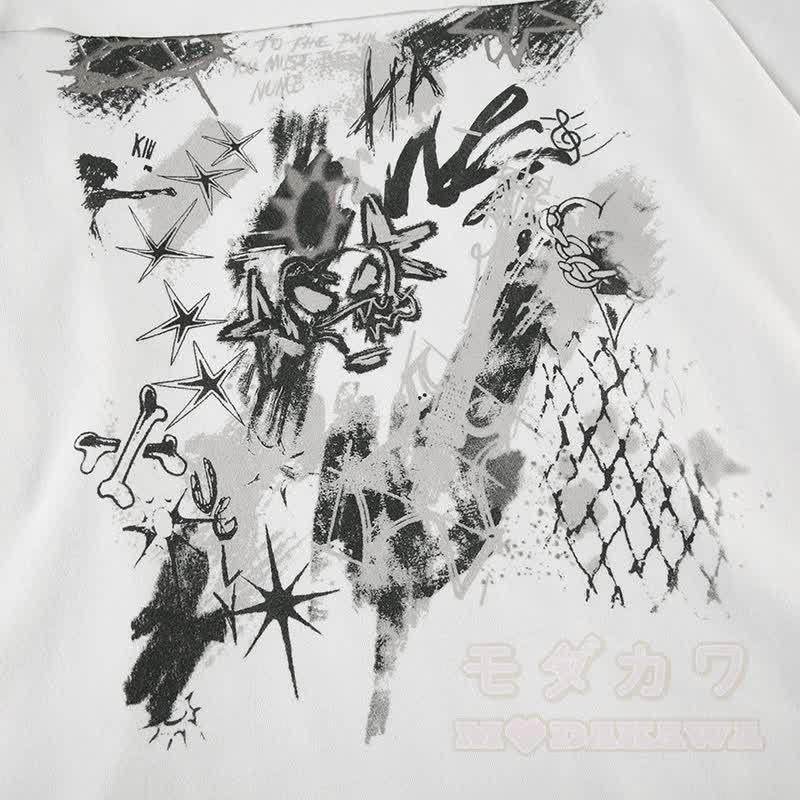 Y2K -Grafik-Streifen-Off-Shoulder-Langarmtop - image 8