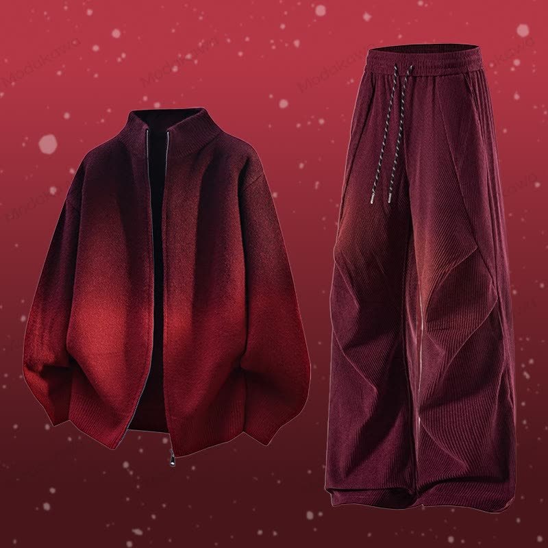 Zweiteiliges Set: Jacke mit Farbverlauf und Reißverschluss, Cordhose - Satz C - 3XL - image 3