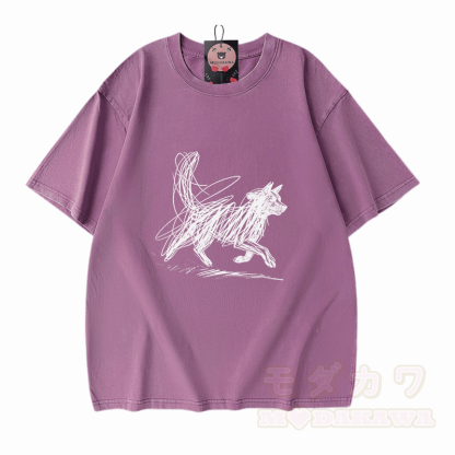 Modakawa Vintage T-Shirt mit Welpenmotiv, gewaschen aus 100 % Baumwolle - Lila - 5XL - image 6