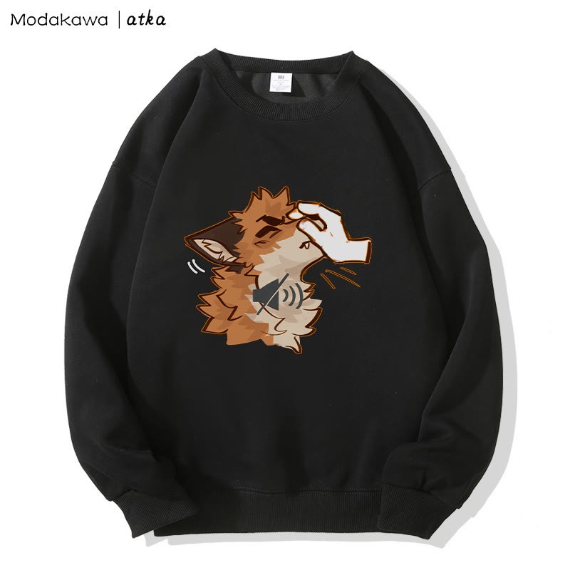 MODAKAWA X atka Lustiges Sweatshirt mit Fuchs-Grafik und Rundhalsausschnitt (Shhh) - Black - 5XL - image 3
