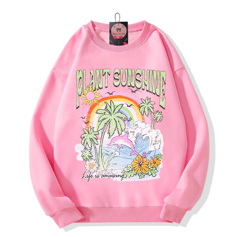 Modakawa Sweatshirt mit Baum- und Meeresprint und Rundhalsausschnitt - Pink - 5XL - image 4