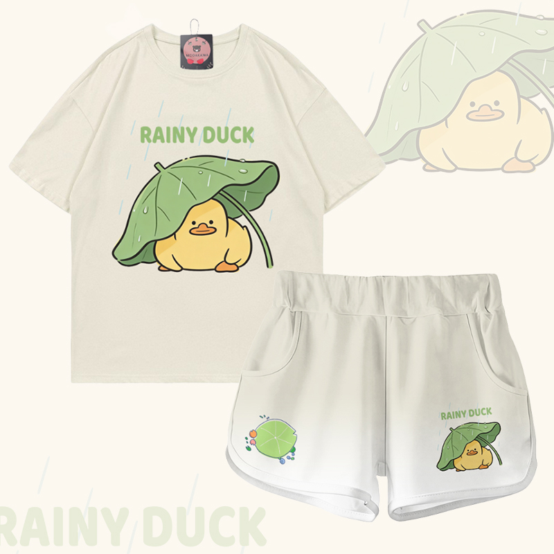 RAINY DUCK Grafik-T-Shirt aus 100 % Baumwolle, dazu passende Shorts von Modakawa - Set B - 5XL - image 2
