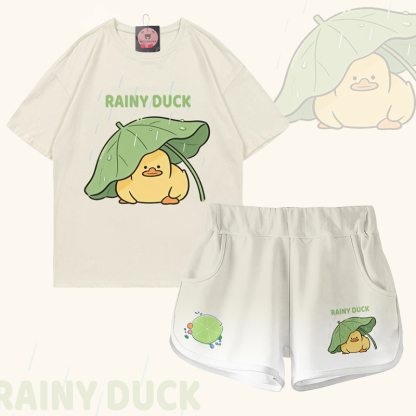 RAINY DUCK Grafik-T-Shirt aus 100 % Baumwolle, dazu passende Shorts von Modakawa - Set B - 5XL - image 2