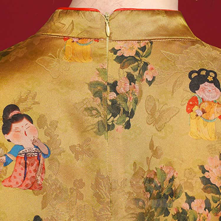 Qipao-Kleid im chinesischen Stil mit Stehkragen und kurzen Ärmeln - image 5