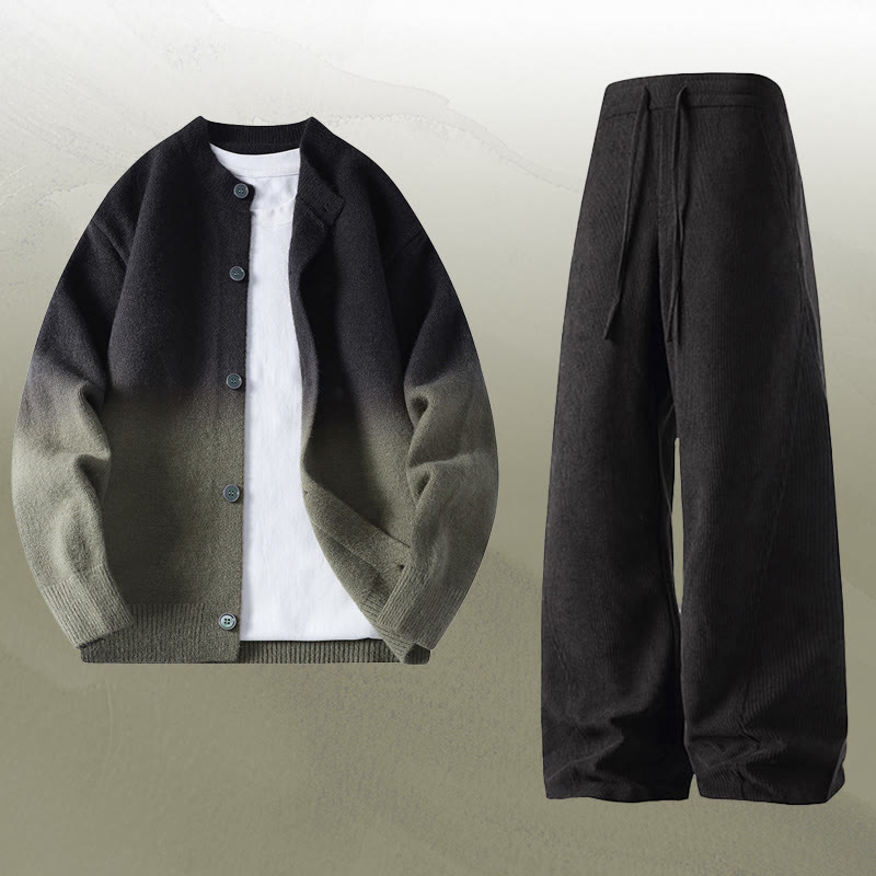 Zweiteiliger Cardigan mit Farbverlauf und Cordhose - Set F - 4XL - image 6