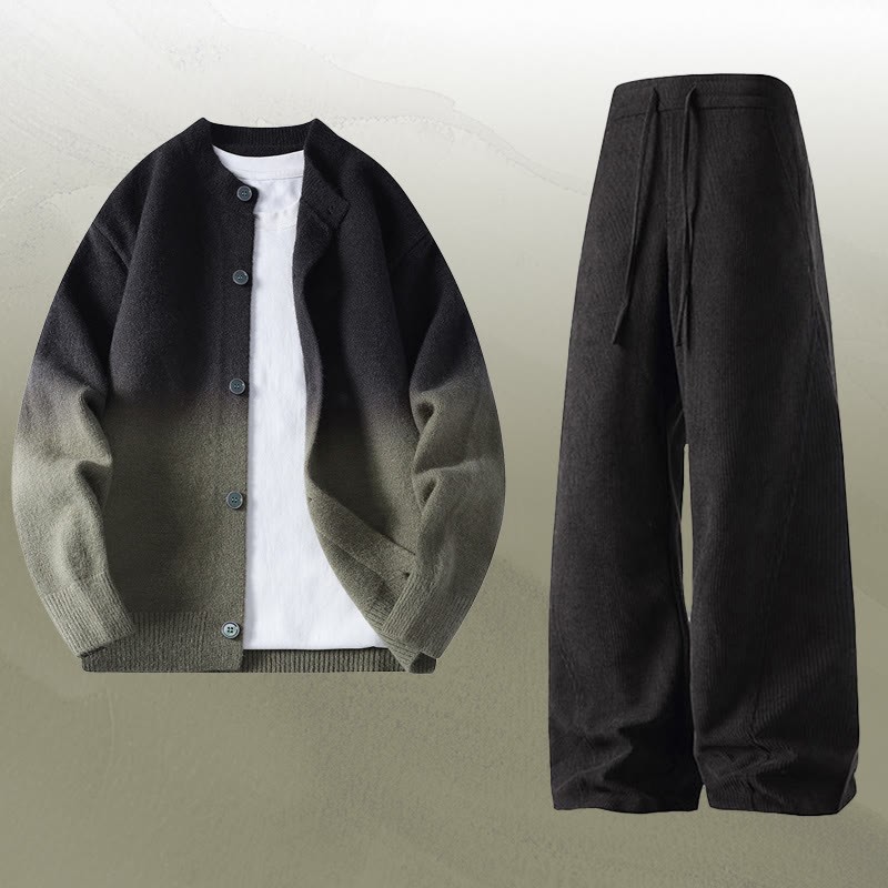 Zweiteiliger Cardigan mit Farbverlauf und Cordhose - Set F - 4XL - image 6