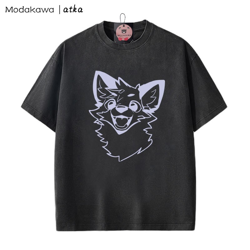 MODAKAWA X atka Fox Grafik Unisex Vintage Washed T-Shirt - Schwarz - 2XL - image 6