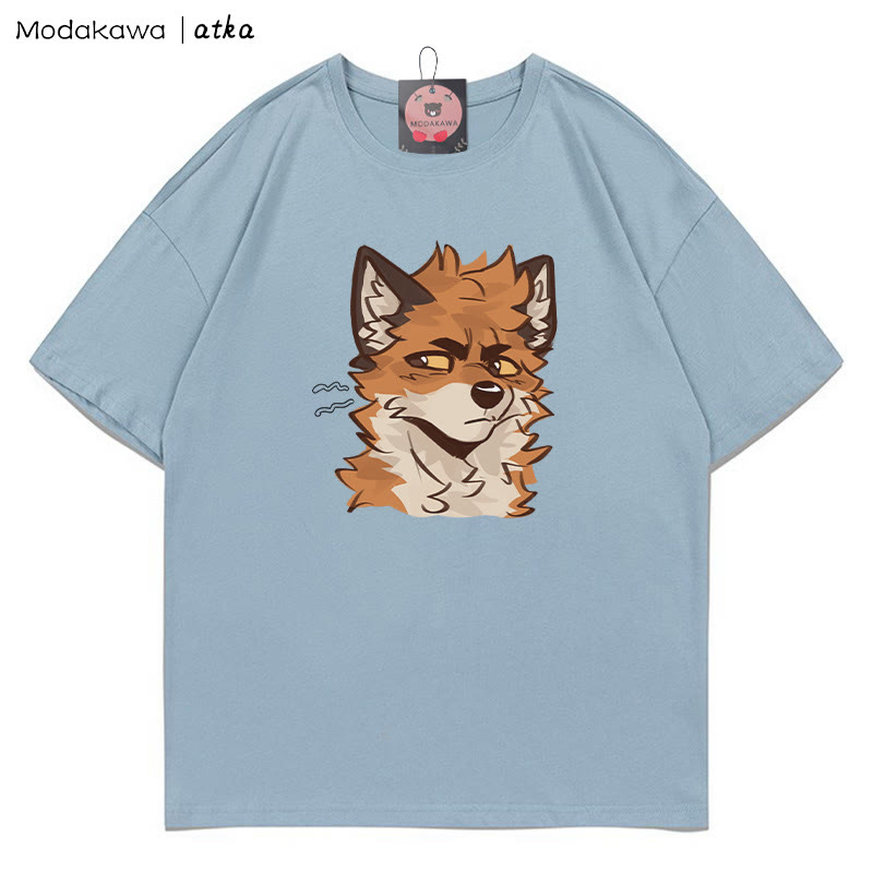 MODAKAWA X atka T-Shirt mit frechem Fuchsgesicht-Grafik - Dusty Blue - 5XL - image 7