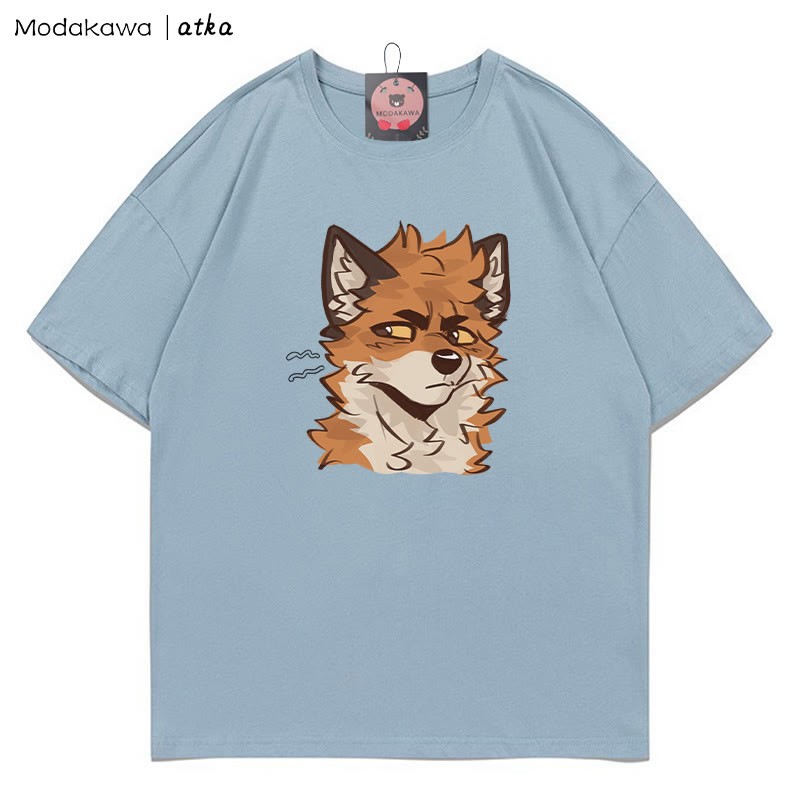 MODAKAWA X atka T-Shirt mit frechem Fuchsgesicht-Grafik - Dusty Blue - 5XL - image 7