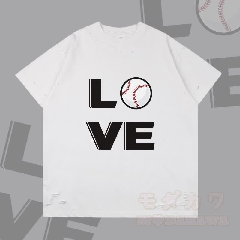 MODAKAWA LOVE Baseball Grafik Zerrissenes T-Shirt - Weiß - 2XL - image 4