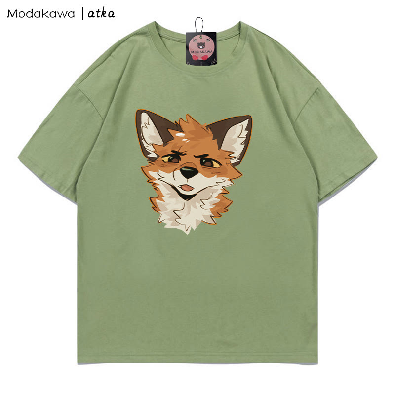 MODAKAWA X atka Squinty Fox Grafik-T-Shirt - Green - 5XL - image 8