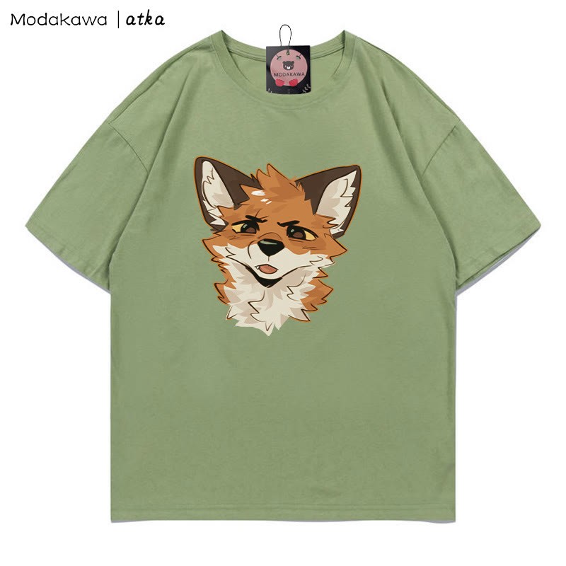 MODAKAWA X atka Squinty Fox Grafik-T-Shirt - Green - 5XL - image 8