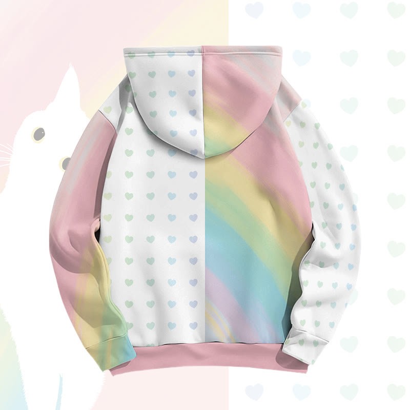 MODAKAWA Pullover-Hoodie mit Allover-Print und Katzenherz-Grafik - image 6