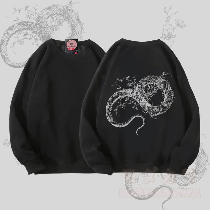MODAKAWA Unisex-Sweatshirt mit Blumen- und Schlangenmotiv - Schwarz - 5XL - image 4