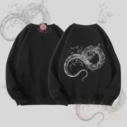 MODAKAWA Unisex-Sweatshirt mit Blumen- und Schlangenmotiv - Schwarz - 5XL - image 4