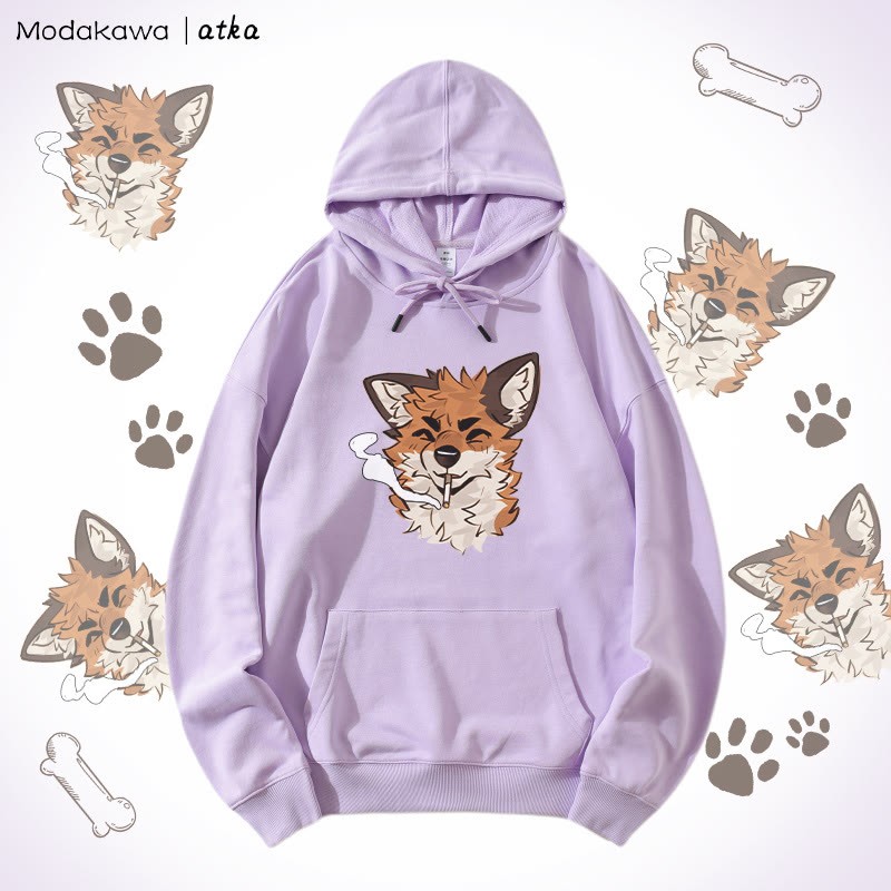 MODAKAWA X atka Fox Smoking Graphic Hoodie - Purple - 5XL - image 4