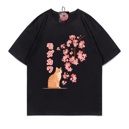 Kitty Sakura Buchstabenprint 100% Baumwolle Modakawa T-Shirt - Black - 5XL - image 3