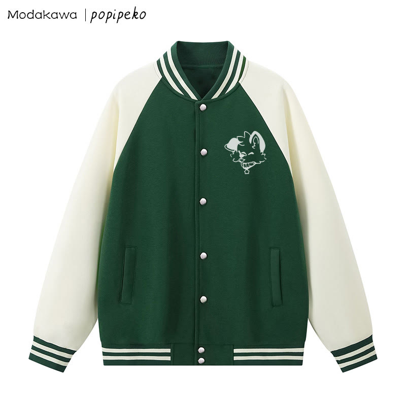 Baseballjacke mit Farben -Grafik und Welpenmotiv - Grün&Aprikose - 5XL - image 3