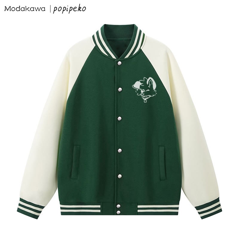 Baseballjacke mit Farben -Grafik und Welpenmotiv - Grün&Aprikose - 5XL - image 3