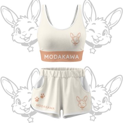Wink Bunny Grafik Crop Tank Sport Top Shorts Bikini Modakawa passendes Outfit - Beige Set - 5XL - image 12