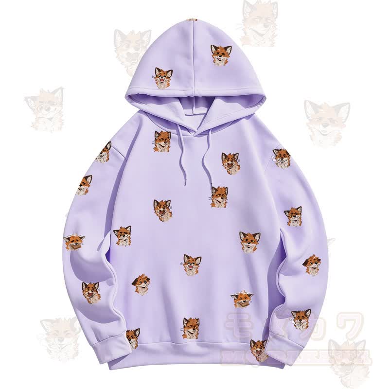 MODAKAWA Kapuzenpullover mit Cartoon-Fuchs-Allover-Print - Lila - 5XL - image 9