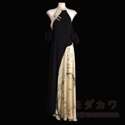 Neckholder-Kleid mit Tintenmuster und schulterfreiem A-Linien-Ausschnitt - Mehrfarbig - XL - image 7