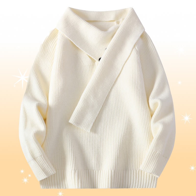 Zweiteiler bestehend aus unregelmäßig gestricktem Pullover und Cordhose - White Sweater - 4XL - image 8