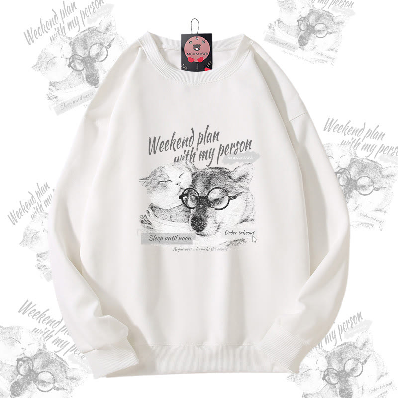 MODAKAWA WOCHENENDPLAN MIT MEINER PERSON Welpen- und Katzenmotiv Unisex-Sweatshirt - White - 5XL - image 3
